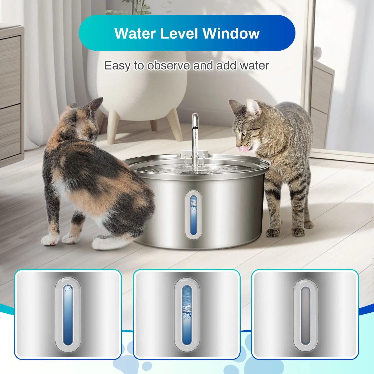 Fuente de Agua para Gatos de Acero Inoxidable 3.2L